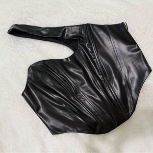Fashion Nova Black Faux Leather Crop Top